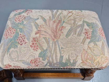 2 Vintage Footstools Floral Cotton Light Oak Antique Style 32 cmEB9153 VWOO - UKDK FURNITURE