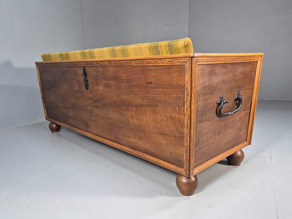 Vintage Danish 3 Seat Sofa Gold Green Wool Oak Frame Antique Style EB8942 V3SS - UKDK FURNITURE