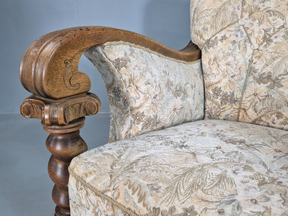 2 Vintage Danish Lounge Chair Floral Cotton Oak Detailing Antique Deco 1920 VCLO - UKDK FURNITURE