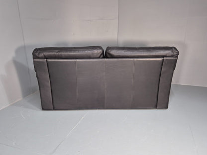 1980s Two Seater Sofa Faded Black Leather Boxy Style Retro Danish EB10714 M2SS15