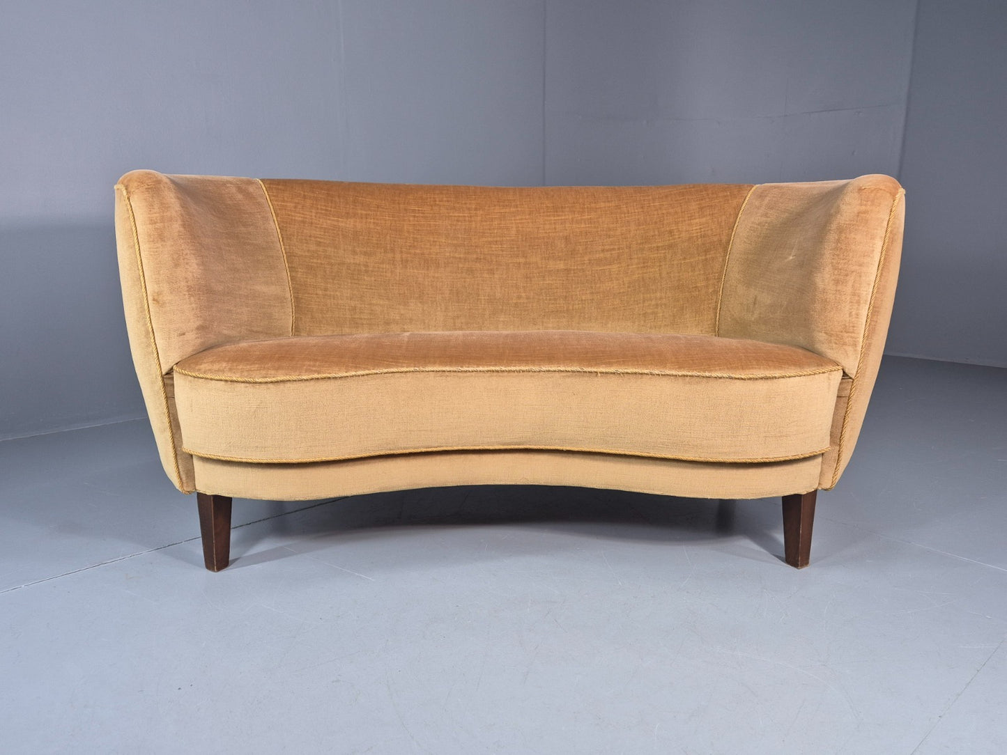 Classic Two Seater Danish Curved Banana Sofa 1930s Art Deco Gold  EB10791 M2SS5
