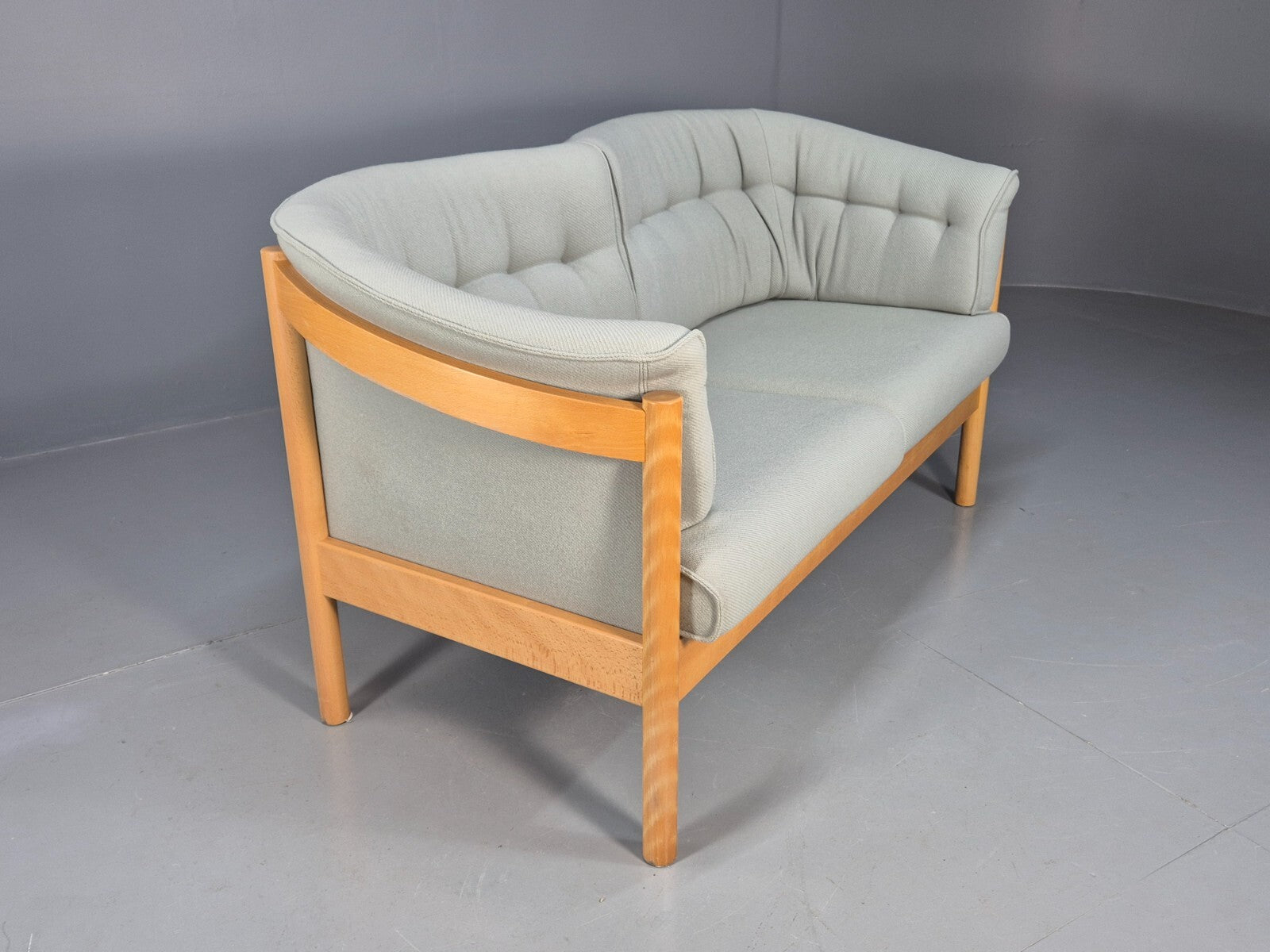 Vintage Danish 2 Seat Sofa Blue Wool Beech Curved Frame Nielaus MCM EB8549 M2SS - UKDK FURNITURE