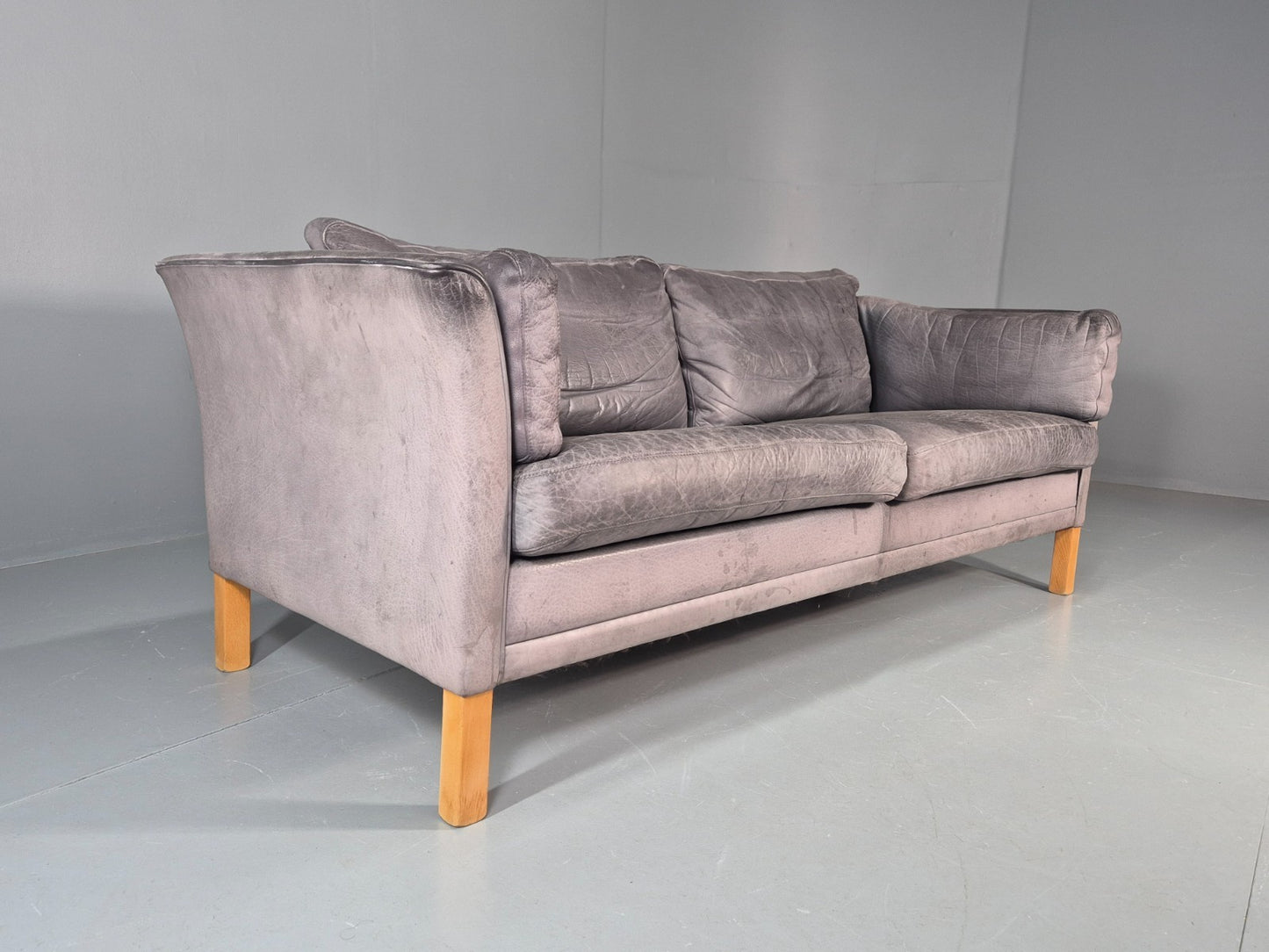 Vintage Mogens Hansen 2.5 Seat Settee Grey Leather 1980s Retro EB11645 M3SS0