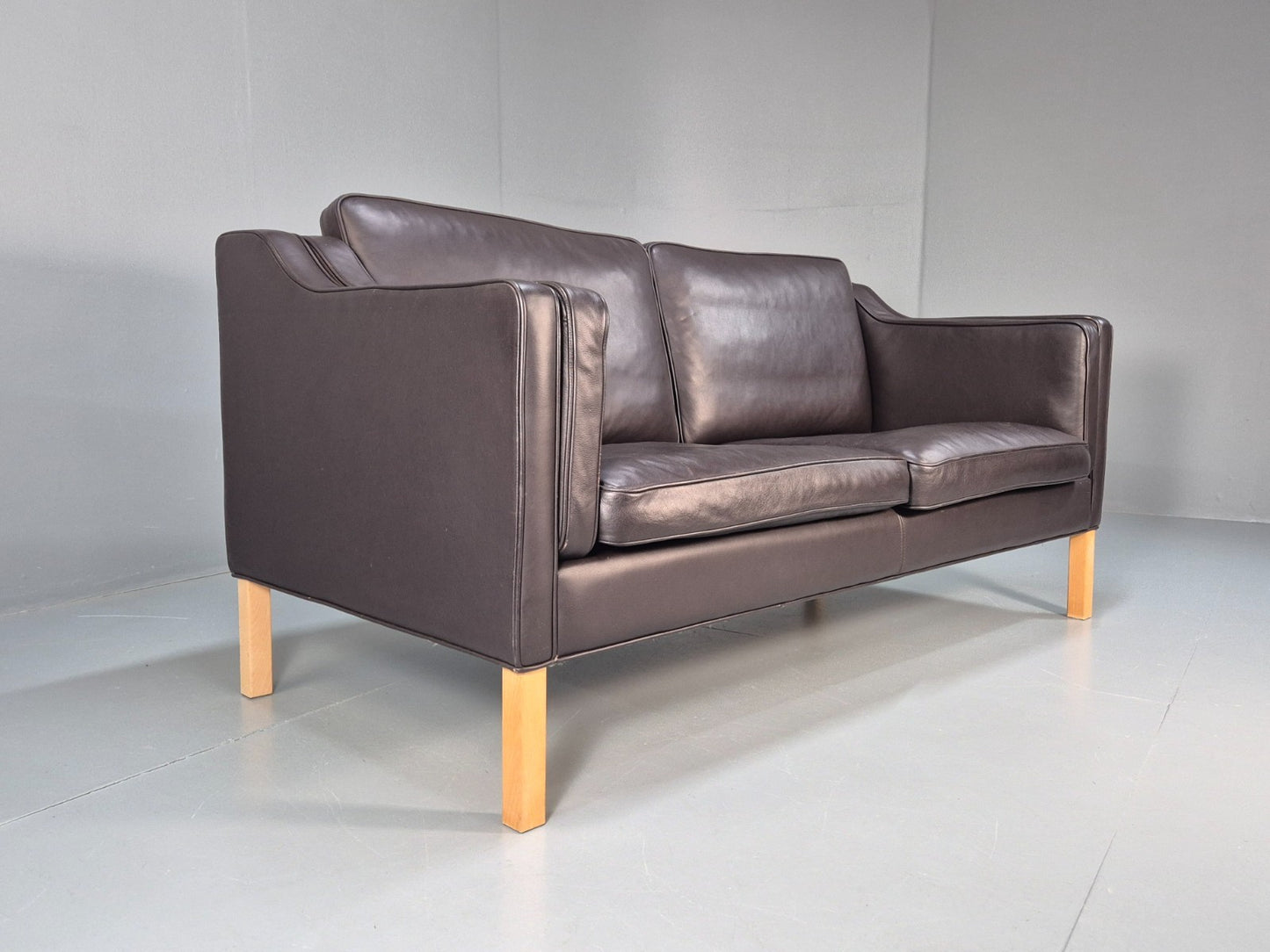 Mid Century Two Seater Sofa Danish Brown Leather Mogensen Vintage  EB10107 M2SS1