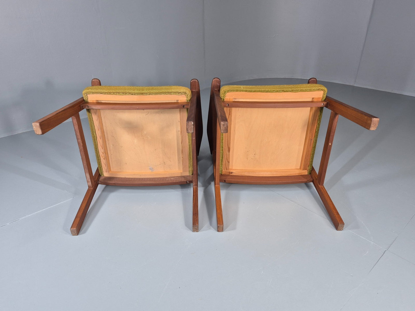 2 Danish Desk Chairs Teak Framed Original Wool Upholstery 1960s MCM EB11335 MDIN12