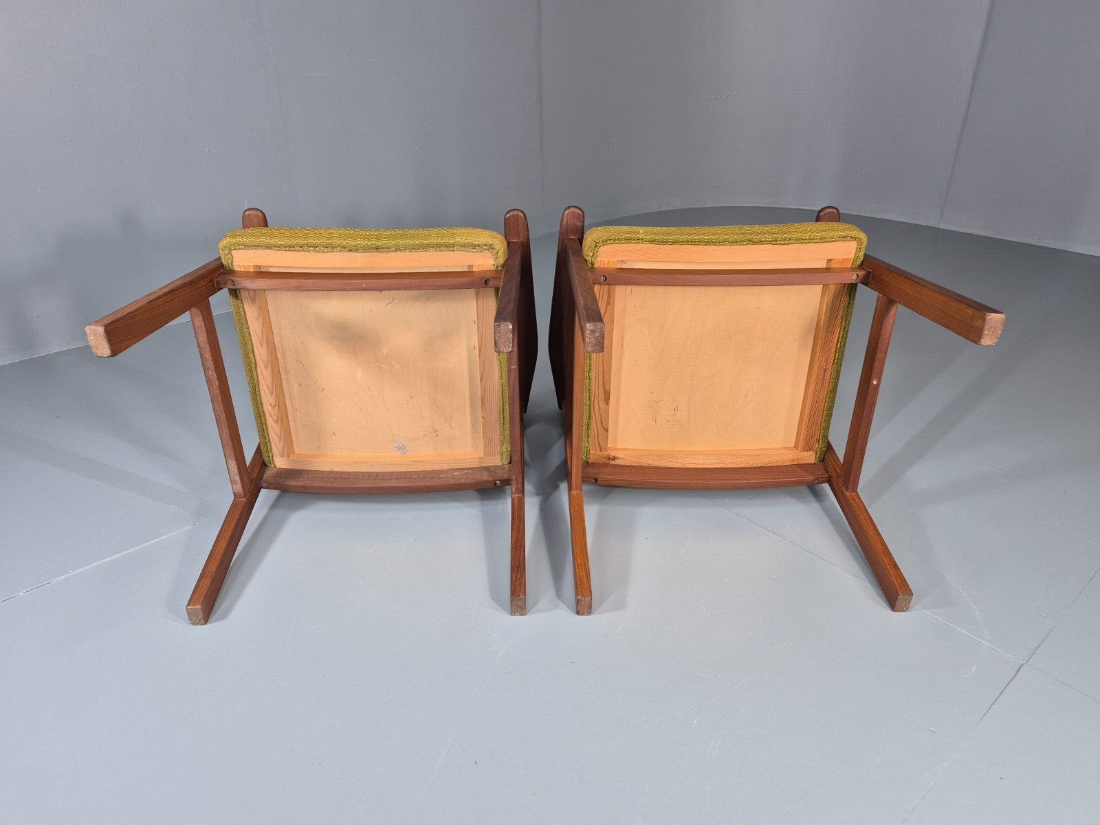 2 Danish Desk Chairs Teak Framed Original Wool Upholstery 1960s MCM EB11335 MDIN12