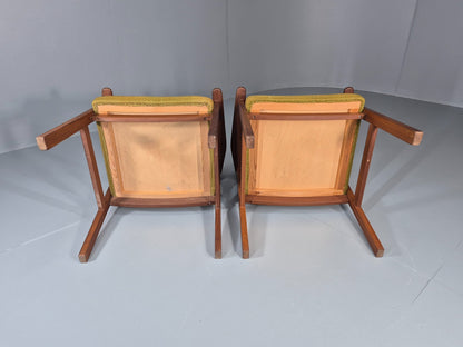 2 Danish Desk Chairs Teak Framed Original Wool Upholstery 1960s MCM EB11335 MDIN12