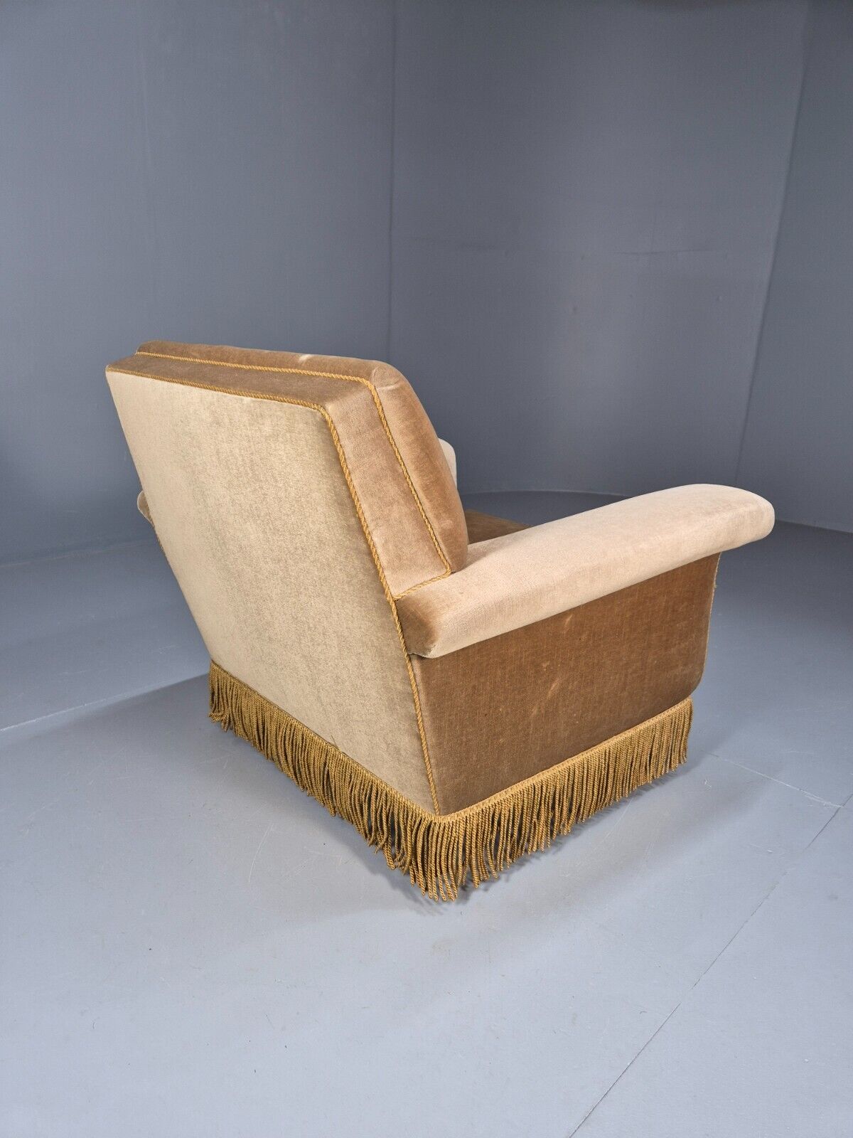Vintage Danish Lounge Chair Gold Velour Tassels 1960s Retro MCM EB8947 VCLO - UKDK FURNITURE