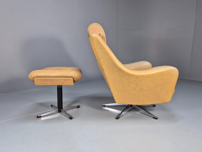 Mid Century Swivel Chair and Footstool Mustard Vinyl Vintage Retro  EB10693 MNOR6