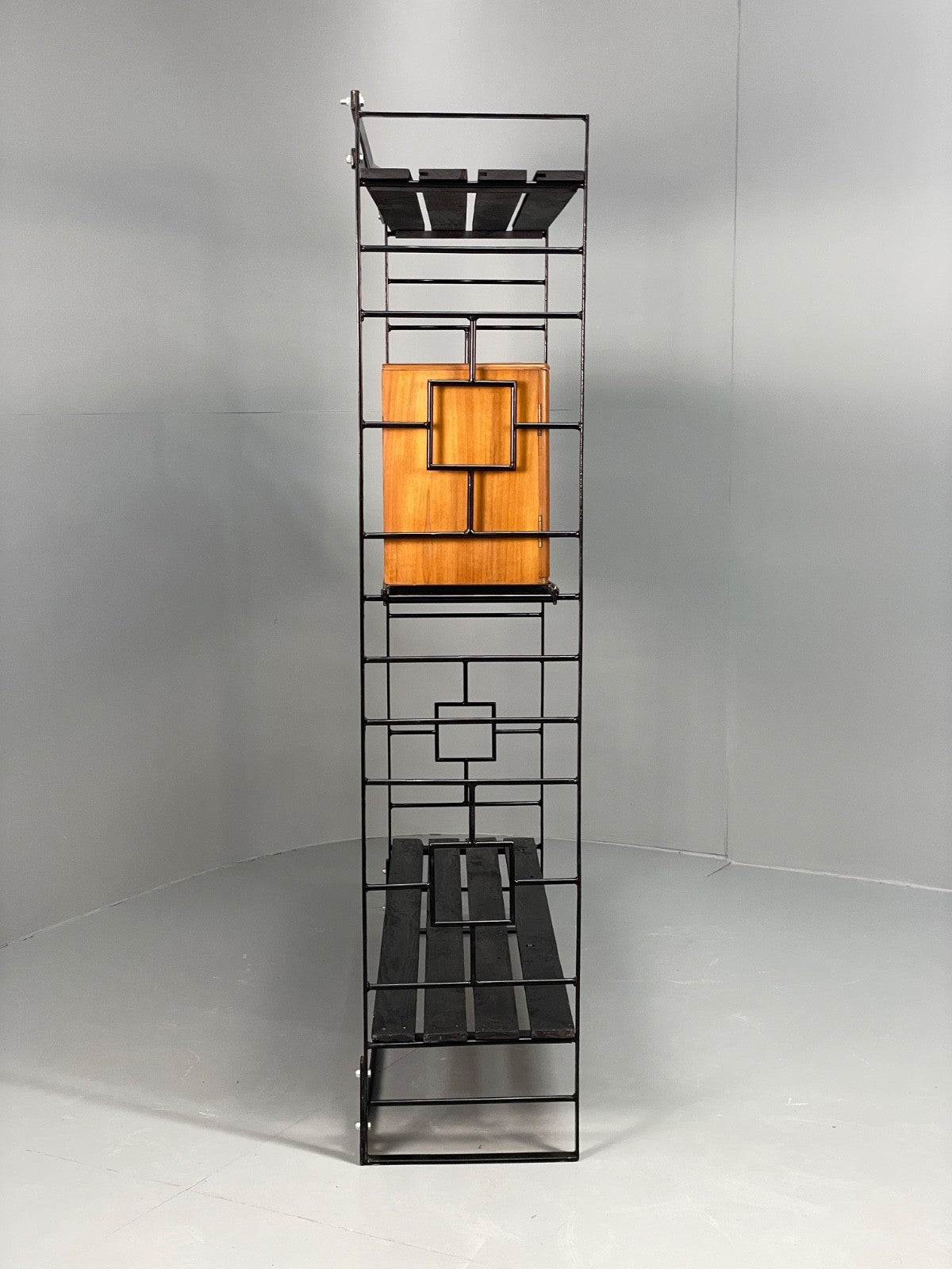 Vintage Modular Shelving Unit Walnut Cabinet Ladderax Style Black EB11043 MWOO19