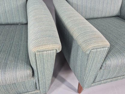 2 Mid Century Lounge Chairs 1960s Denmark Blue Wool Retro EB11403 MNOR10