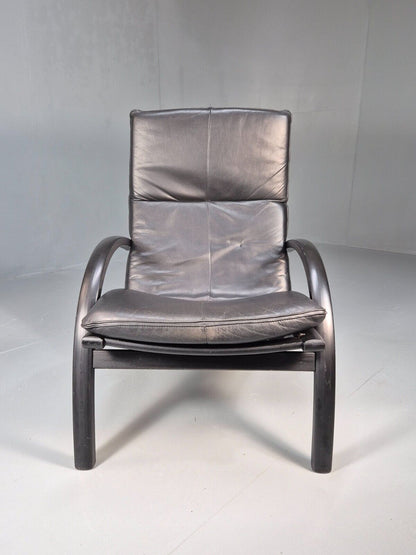 Vintage Danish Bentwood Armchair Black Leather Black Frame Reclining EB8770 MBEN - UKDK FURNITURE