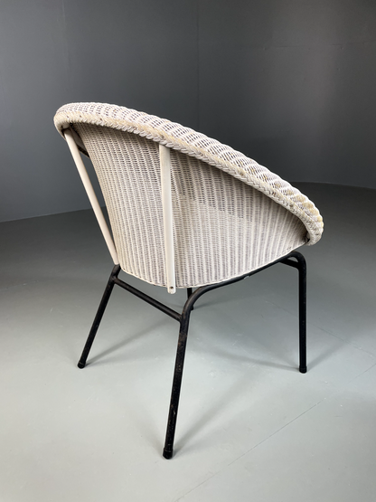 Vintage Lloyd Loom Chair White Circular Retro MCM EB5270 VBER7