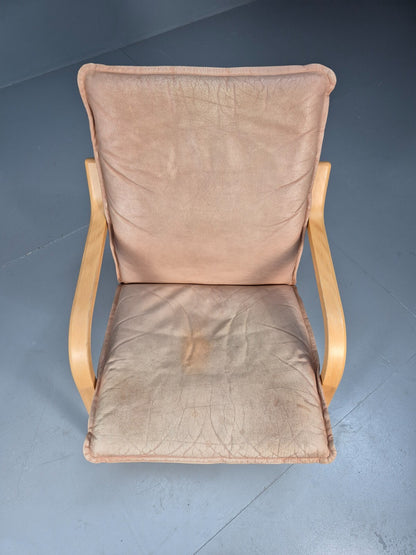 Vintage Stouby Tan Leather and Bentwood Lounge Chair 1980s Retro EB9293 MNOR - UKDK FURNITURE