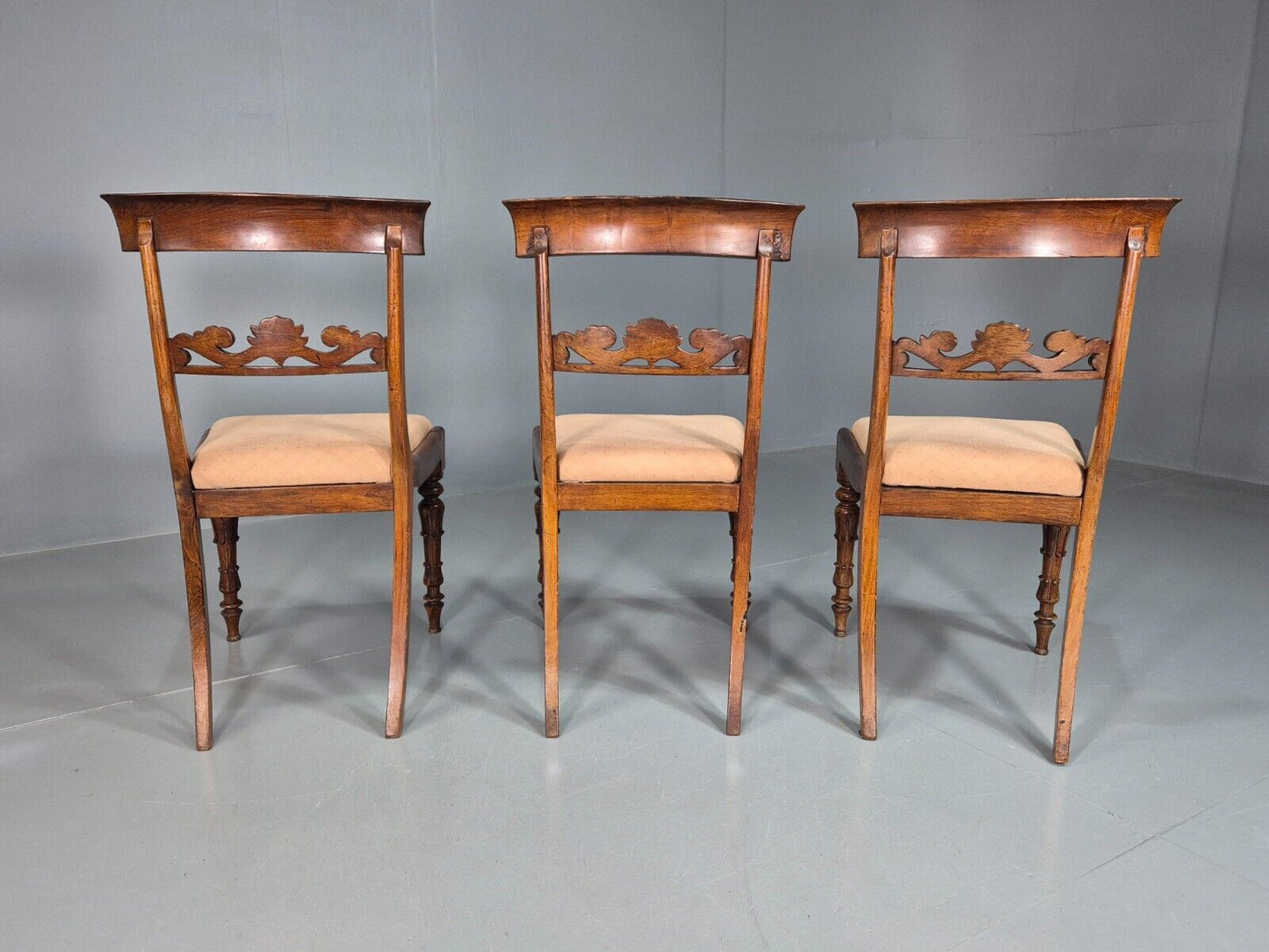 3 Vintage Dining Chairs Mahogany Frame Victorian Antique EB7814 VDIN - UKDK FURNITURE