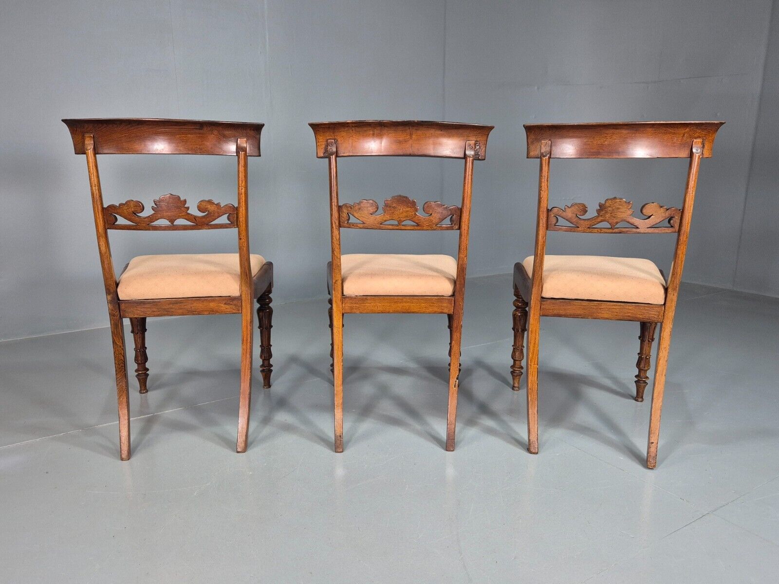 3 Vintage Dining Chairs Mahogany Frame Victorian Antique EB7814 VDIN - UKDK FURNITURE