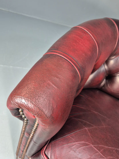Leather Club Chair Danish Vintage Oxblood Buttoned 1980s Repro EB10756 VLEA5