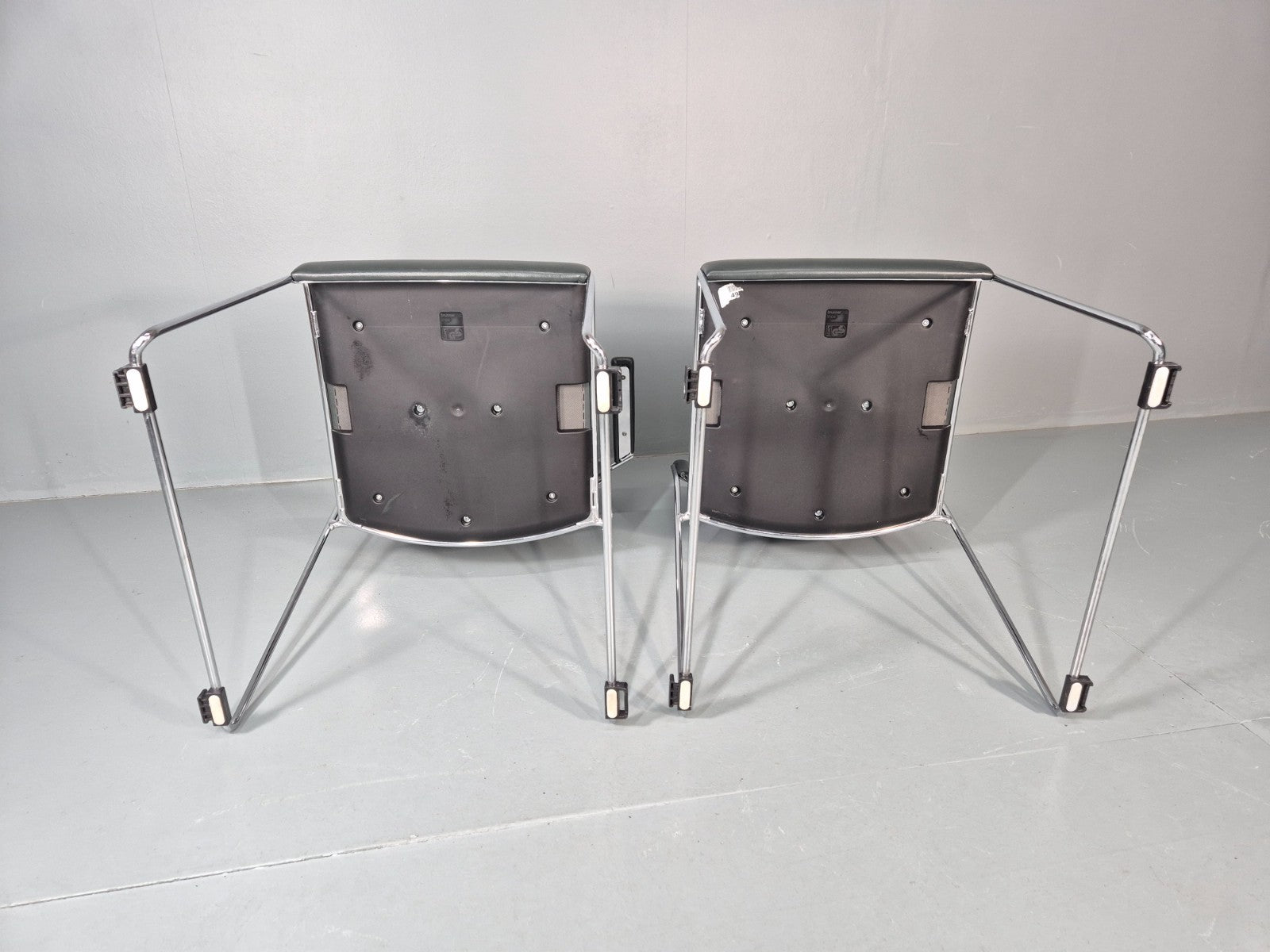 6 Leather Stacking Chairs Brunner Linos Dark Green Chrome Modern EB11736 MSTA7