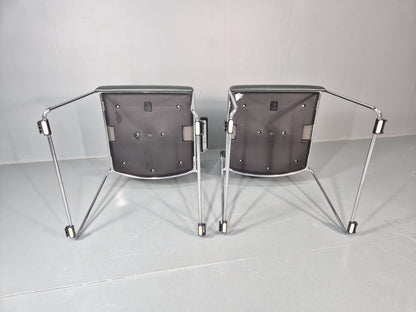 6 Leather Stacking Chairs Brunner Linos Dark Green Chrome Modern EB11736 MSTA7