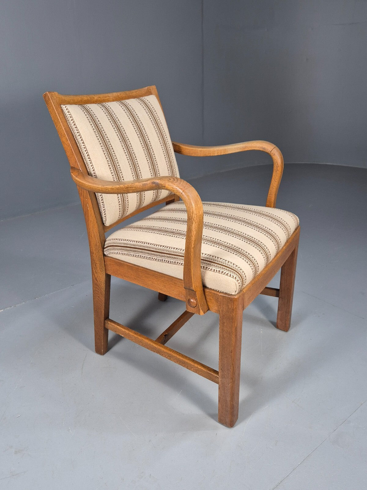 Art Deco Oak Elbow Chair 1930s Vintage Danish Design Striped Brown EB9661 VCLO - UKDK FURNITURE