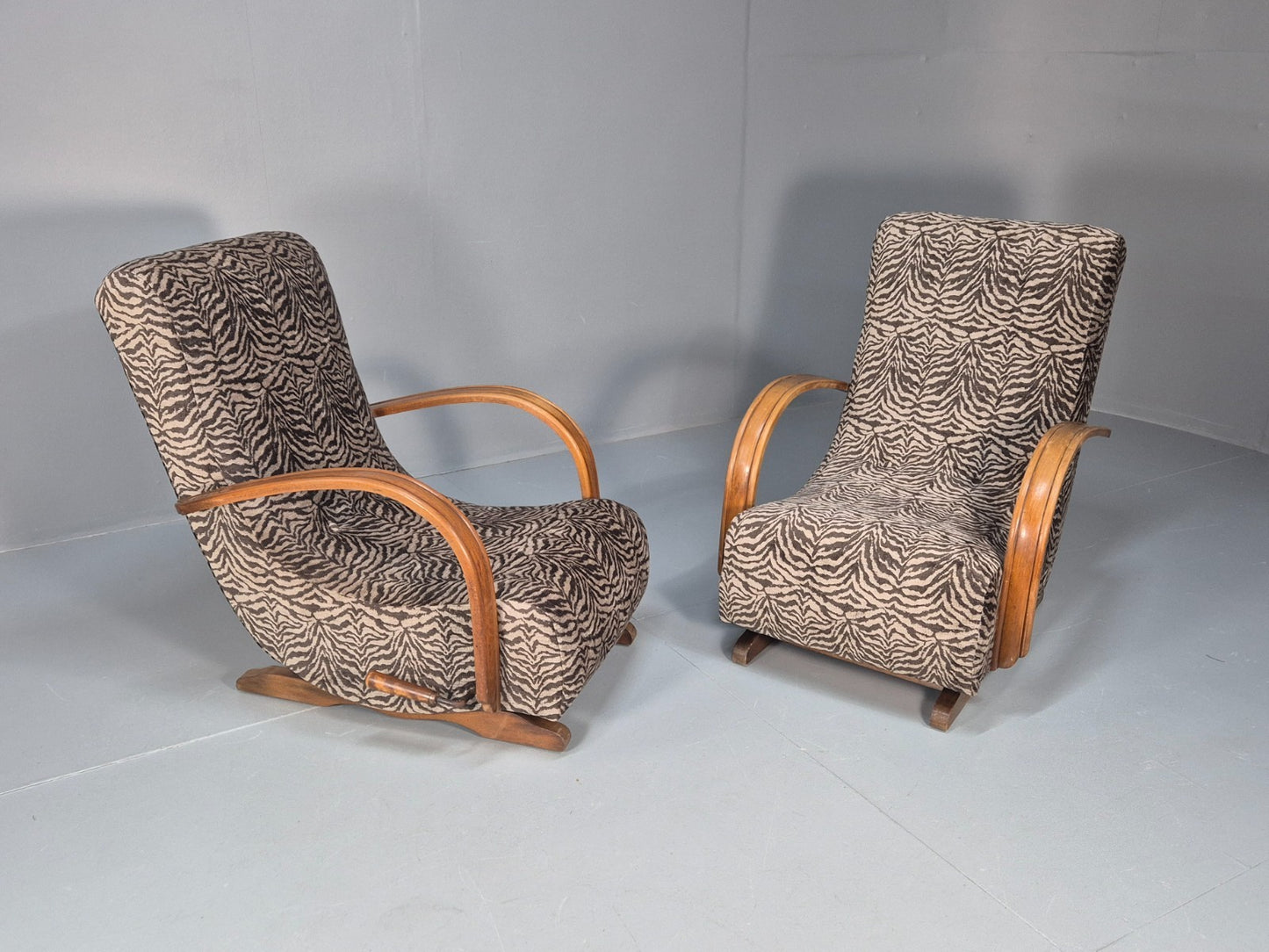 2 Art Deco Rocking Chairs New Zebra Pattern Upholstery Vintage 1940 EB10921 VCAR12