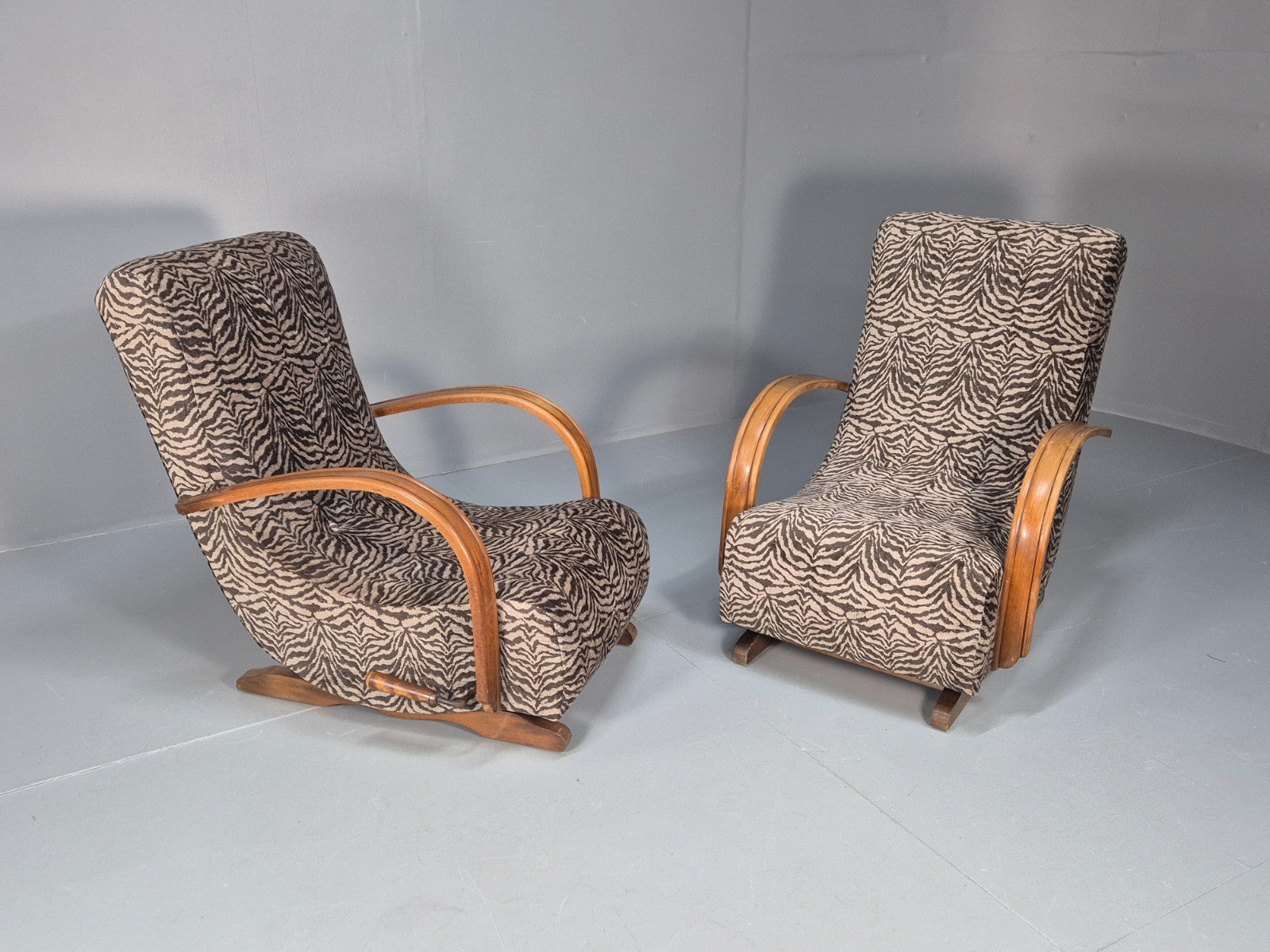 2 Art Deco Rocking Chairs New Zebra Pattern Upholstery Vintage 1940 EB10921 VCAR12