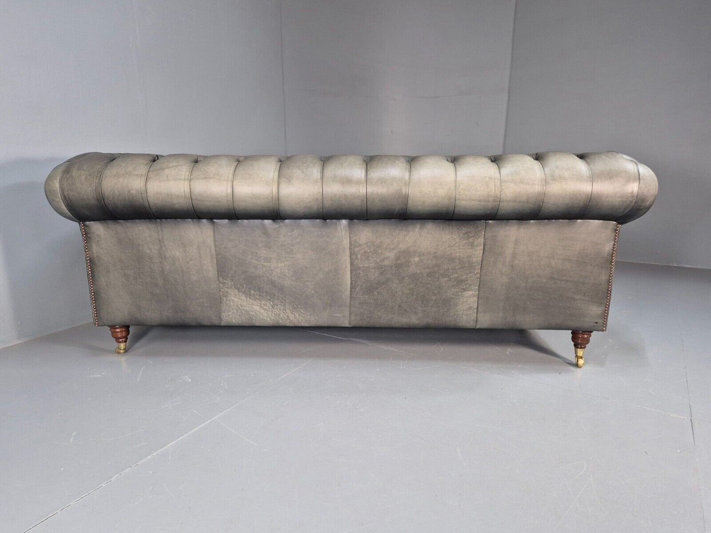 A Vintage Chesterfield Faded Black Leather 3 Seat Quality Build EB9161 VCHE - UKDK FURNITURE