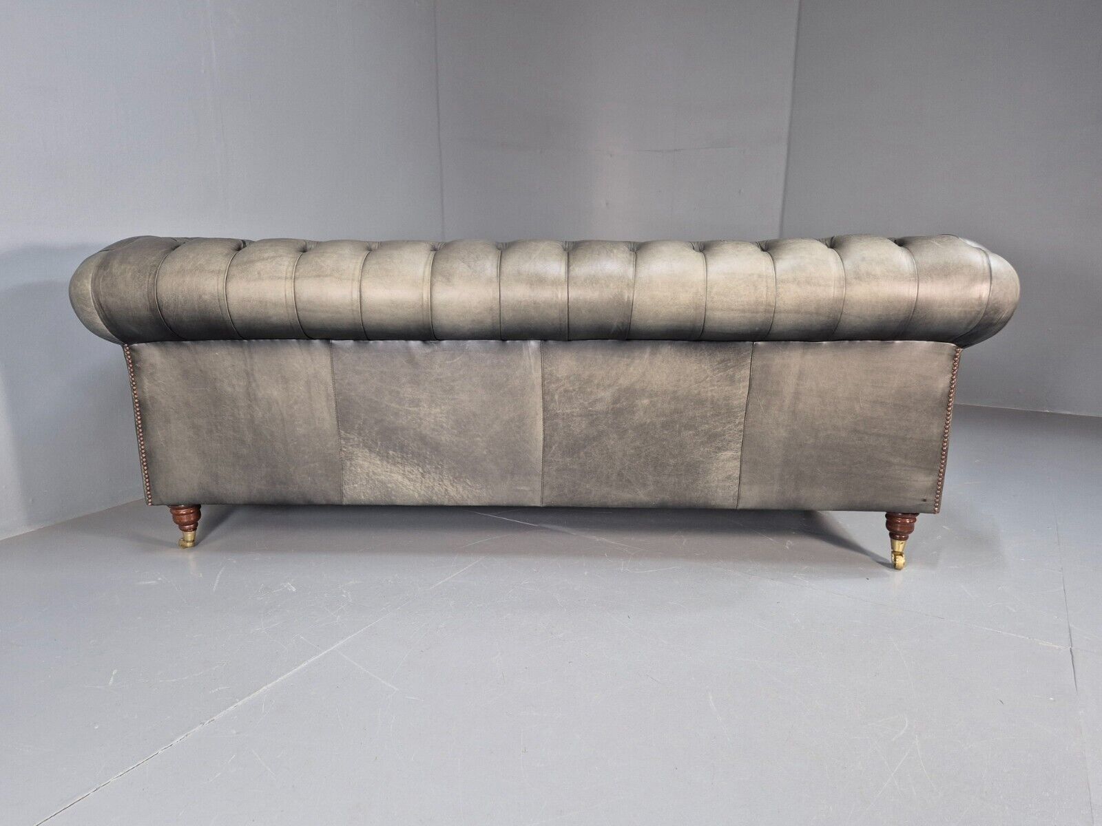 A Vintage Chesterfield Faded Black Leather 3 Seat Quality Build EB9161 VCHE - UKDK FURNITURE