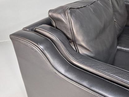 Vintage Danish 2 Seat Sofa Black Leather Mogensen Style Retro MCM EB8614 M2SS - UKDK FURNITURE