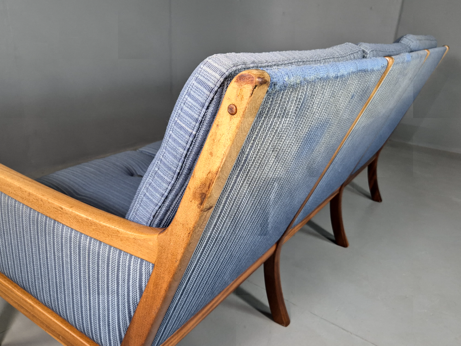 Vintage Danish 3 Seat Sofa Blue Mahogany Wanscher Retro MCM EB6985 M3SS - UKDK FURNITURE