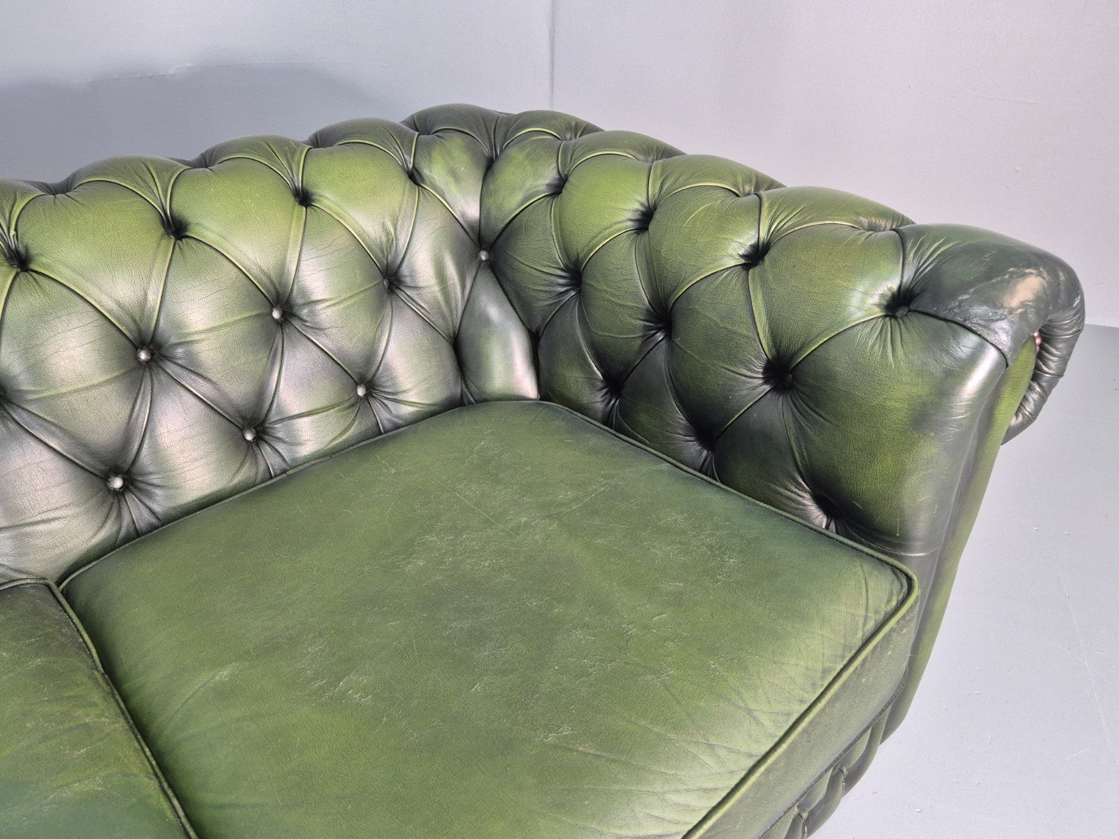 3 Seater Chesterfield Sofa Green Leather Studded Vintage EB11024 VCHE13
