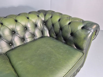 3 Seater Chesterfield Sofa Green Leather Studded Vintage EB11024 VCHE13