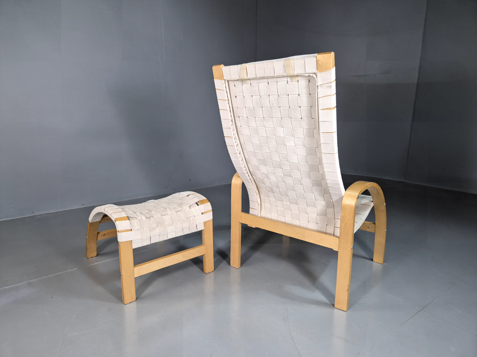Vintage Danish Lounge Chair Footstool Canvas Bentwood Retro MCM EB7231 MBEN - UKDK FURNITURE