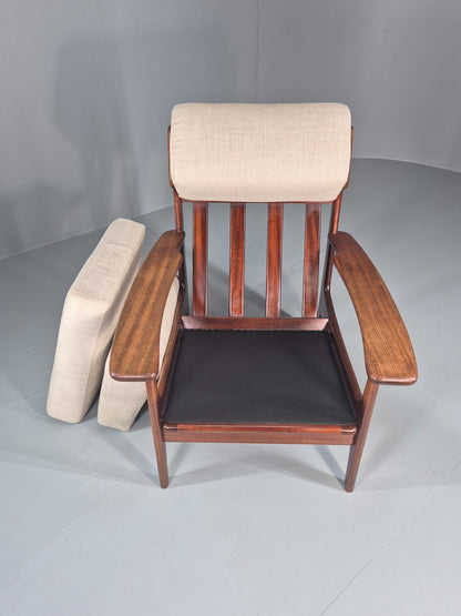 Vintage Mid Century Teak Lounge Chair Danish 1970s New Upholstery EB11138 MNOR18