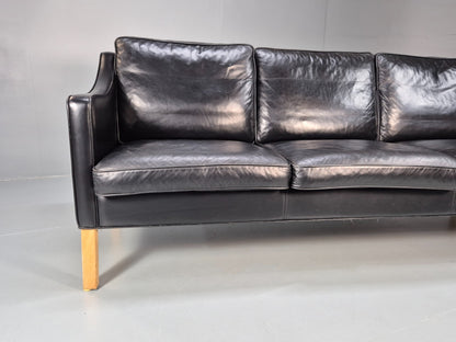 Vintage 3 Seater Leather Sofa Danish Mogensen Style Black 1980s EB10689 M3SS3