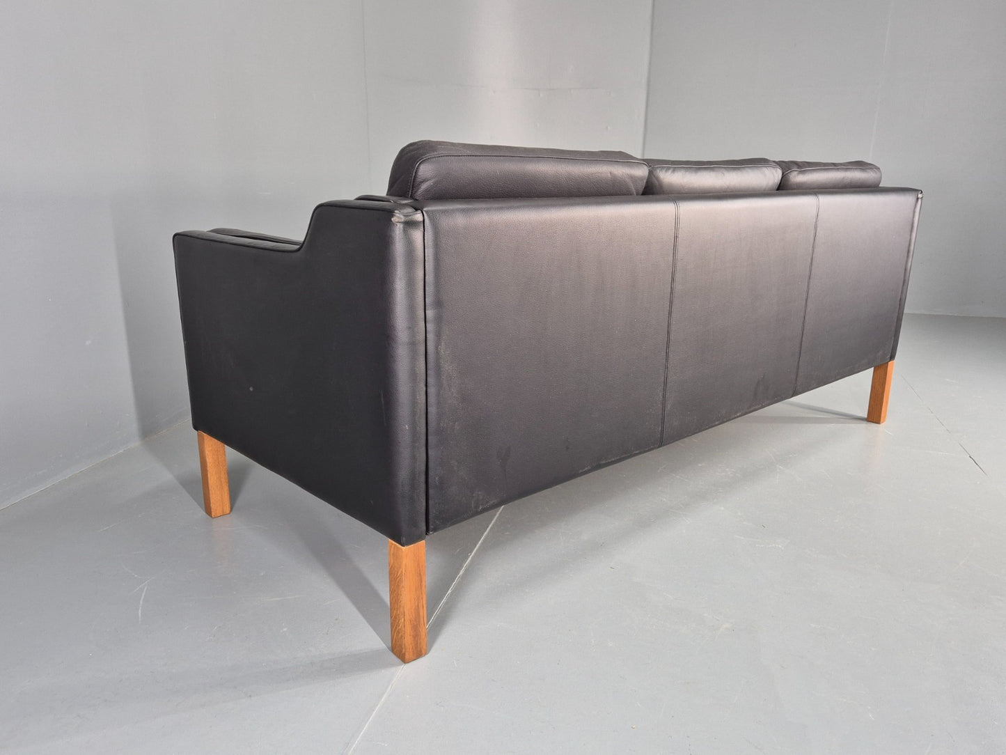 Vintage 3 Seat Sofa Danish Black Leather Vinyl Mid Century 1980s  EB10480 M3SS20