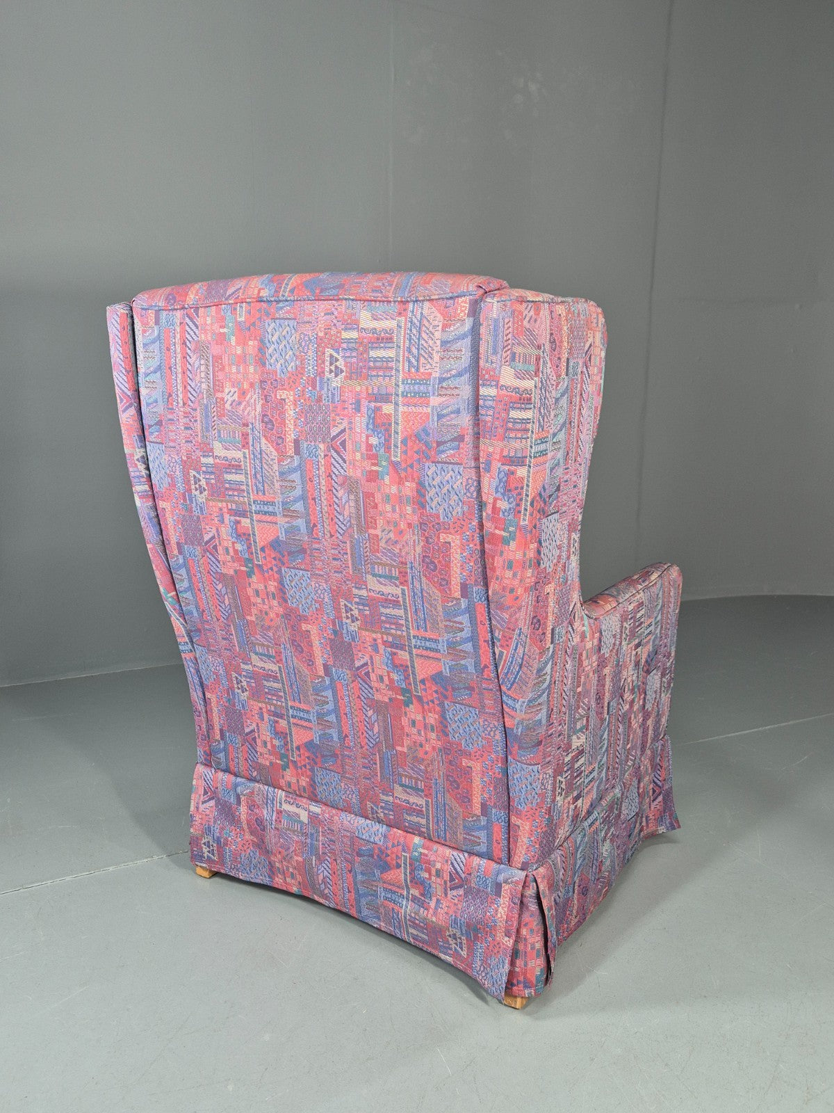 Vintage Danish Wingback Chair 1980s Retro Geometric Cotton Weave EB11291 MNOR8