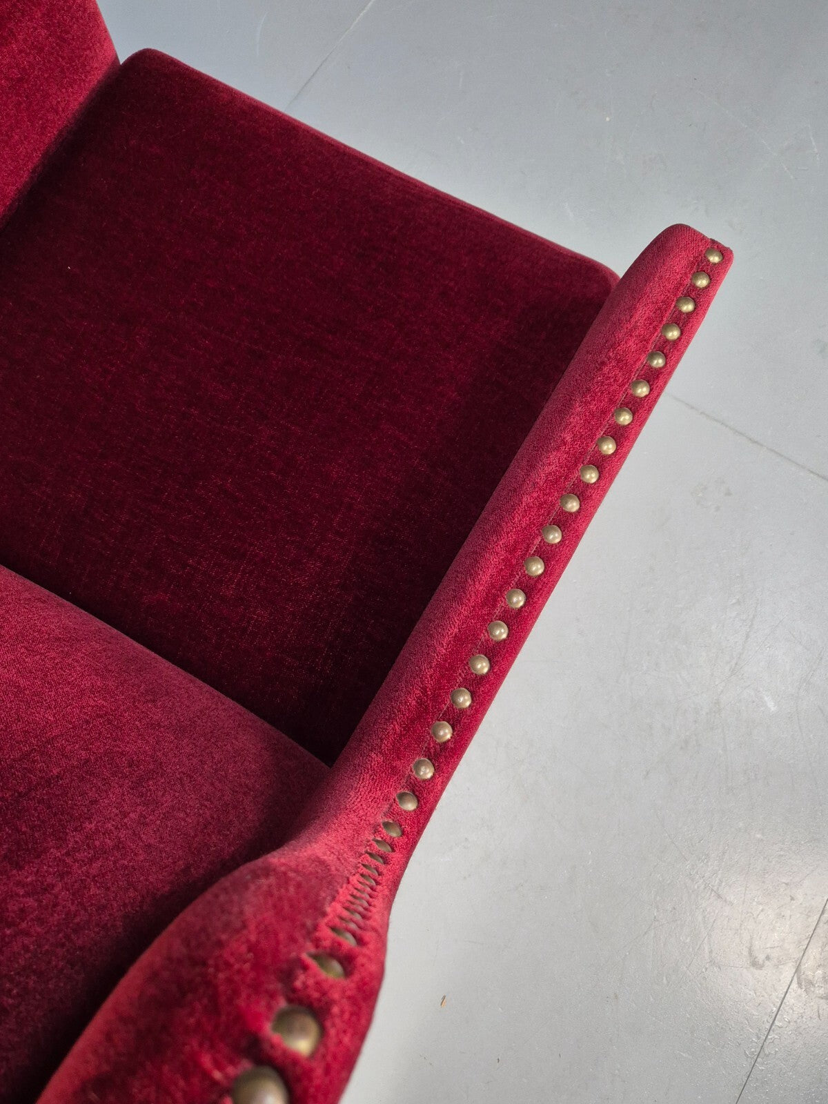 Vintage Danish Wingback Lounge Chair Red Velour Tassels 1940s Retro EB9614 VCLO - UKDK FURNITURE