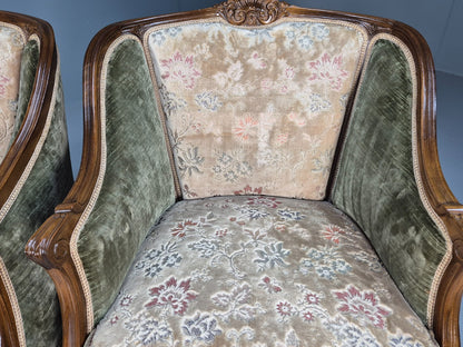 2 Vintage Rococo Armchairs 1920s Danish Green and Floral Antique EB9555 VCLO - UKDK FURNITURE