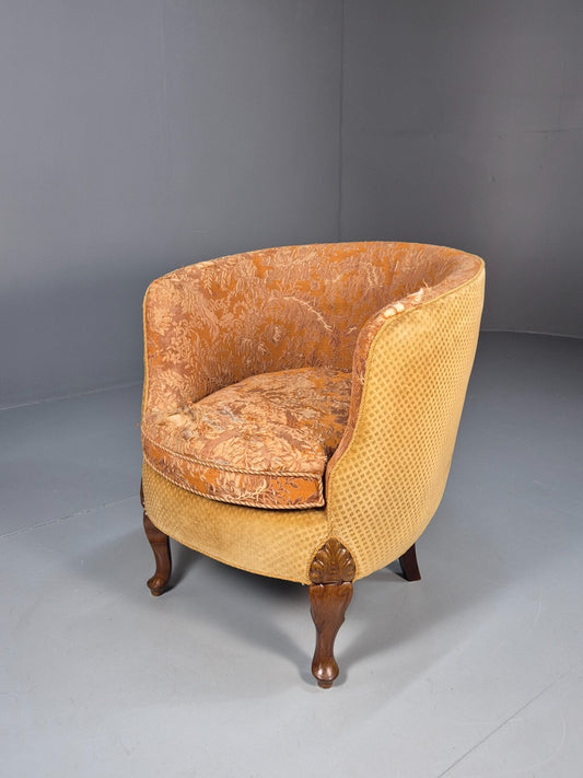 Vintage Danish Art Deco Tub Chair Gold Moquette Upholstery 1920s EB9055 VCLO - UKDK FURNITURE