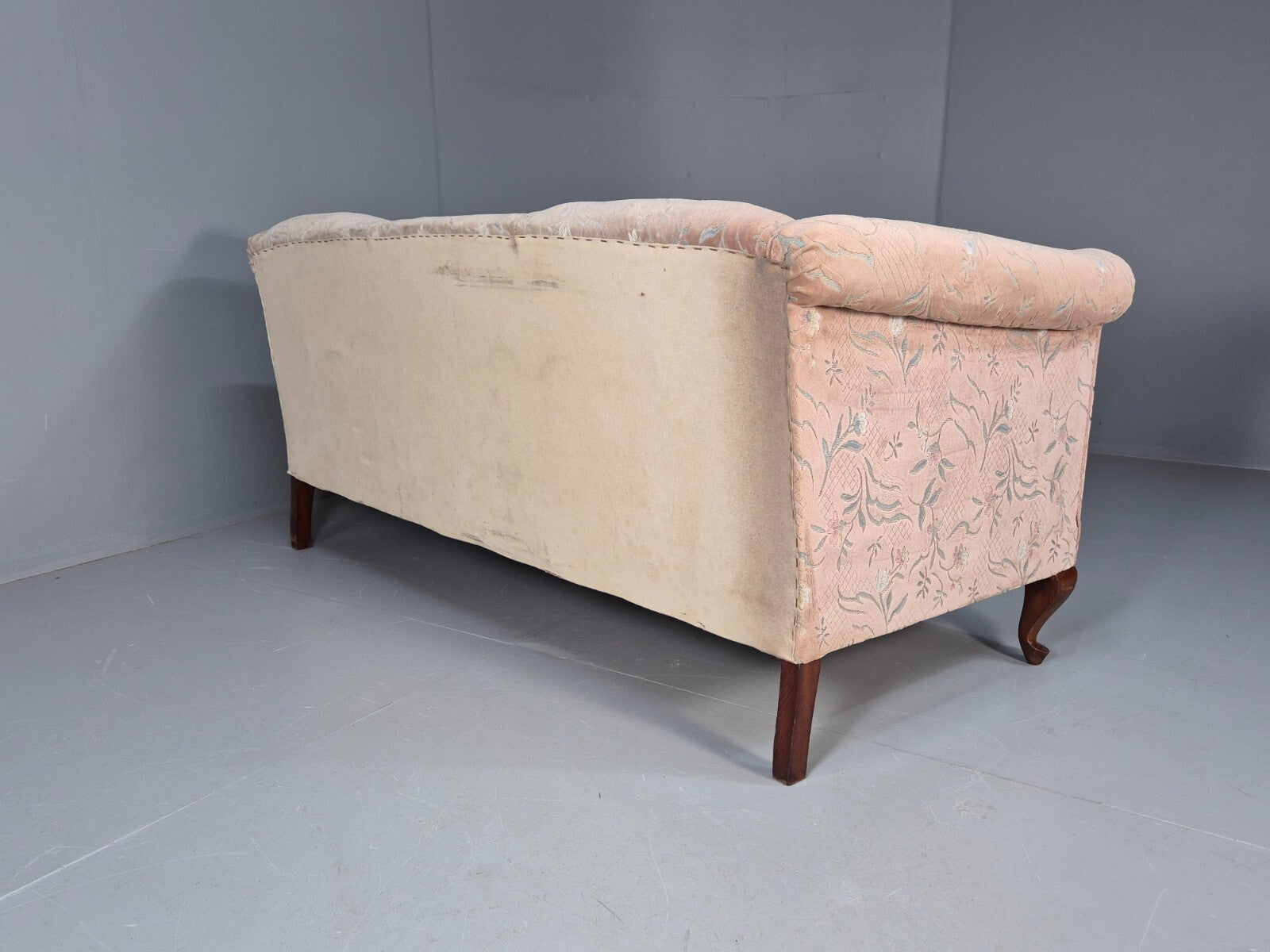 Vintage Danish Pink Cut Floral Velour Cottage Settee 1930s Antique EB9563 V3SS - UKDK FURNITURE