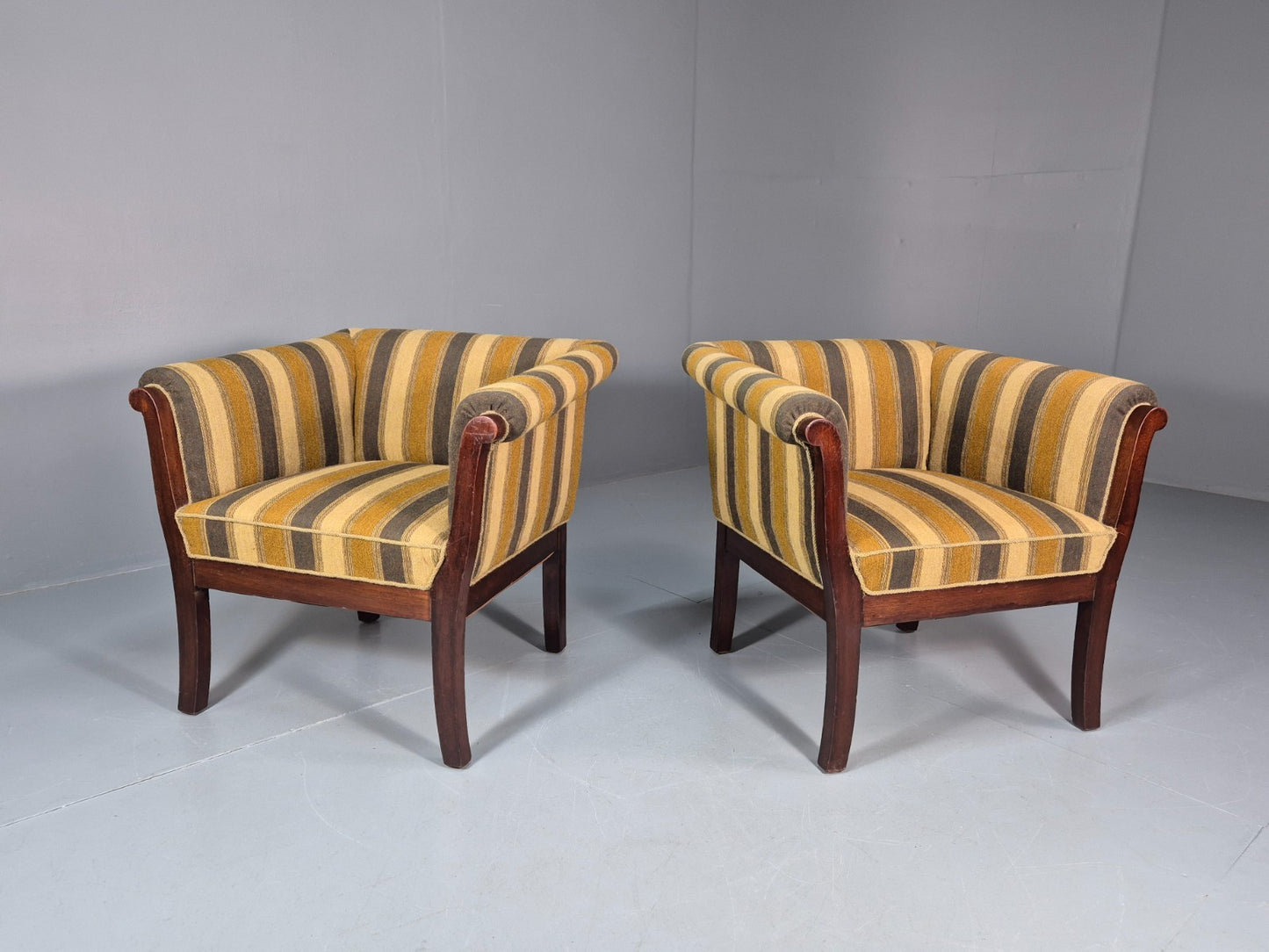 2 Art Deco Danish Lounge Chair Mahogany Frame 3 Green Stripe 1940s EB10748 VCLO0