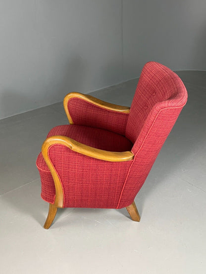 Vintage Danish Lounge Chair Red Slagelese Mobler Retro MCM EB6777 MNOR - UKDK FURNITURE
