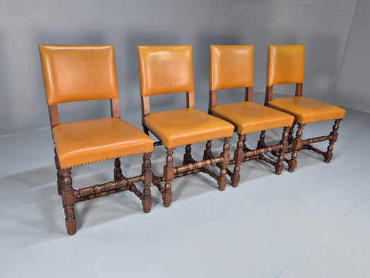 Vintage Tan Leather Dining Chairs Oak Frames 1950s Danish Design EB9660 VDIN - UKDK FURNITURE