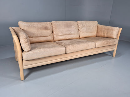 Vintage danish Tan Leather 3 Seat Sofa Wooden Ends Mogens Hansen MCM EB9083 M3SS - UKDK FURNITURE
