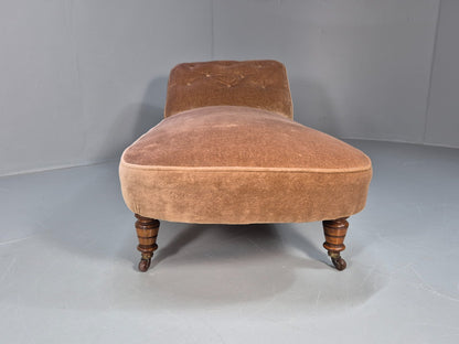 Antique Chaise Lounge Edwardian Peach Velour Turned Oak Legs 1900s  EB10705 VCHA11