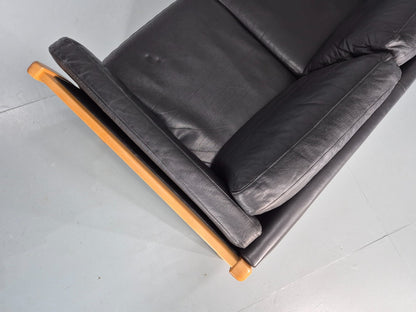 Vintage Stouby 3 Seat Sofa Danish Black Leather Beech End 1980s EB10556 M3SS19