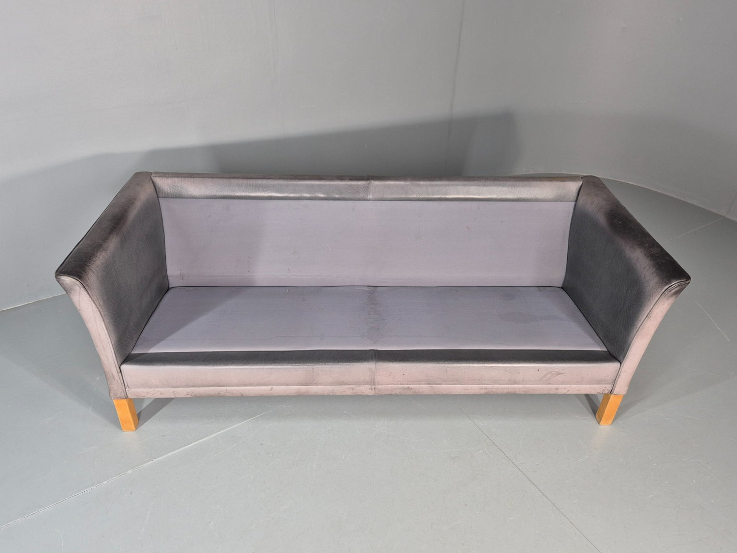 Vintage Mogens Hansen 2.5 Seat Settee Grey Leather 1980s Retro EB11644 M3SS9