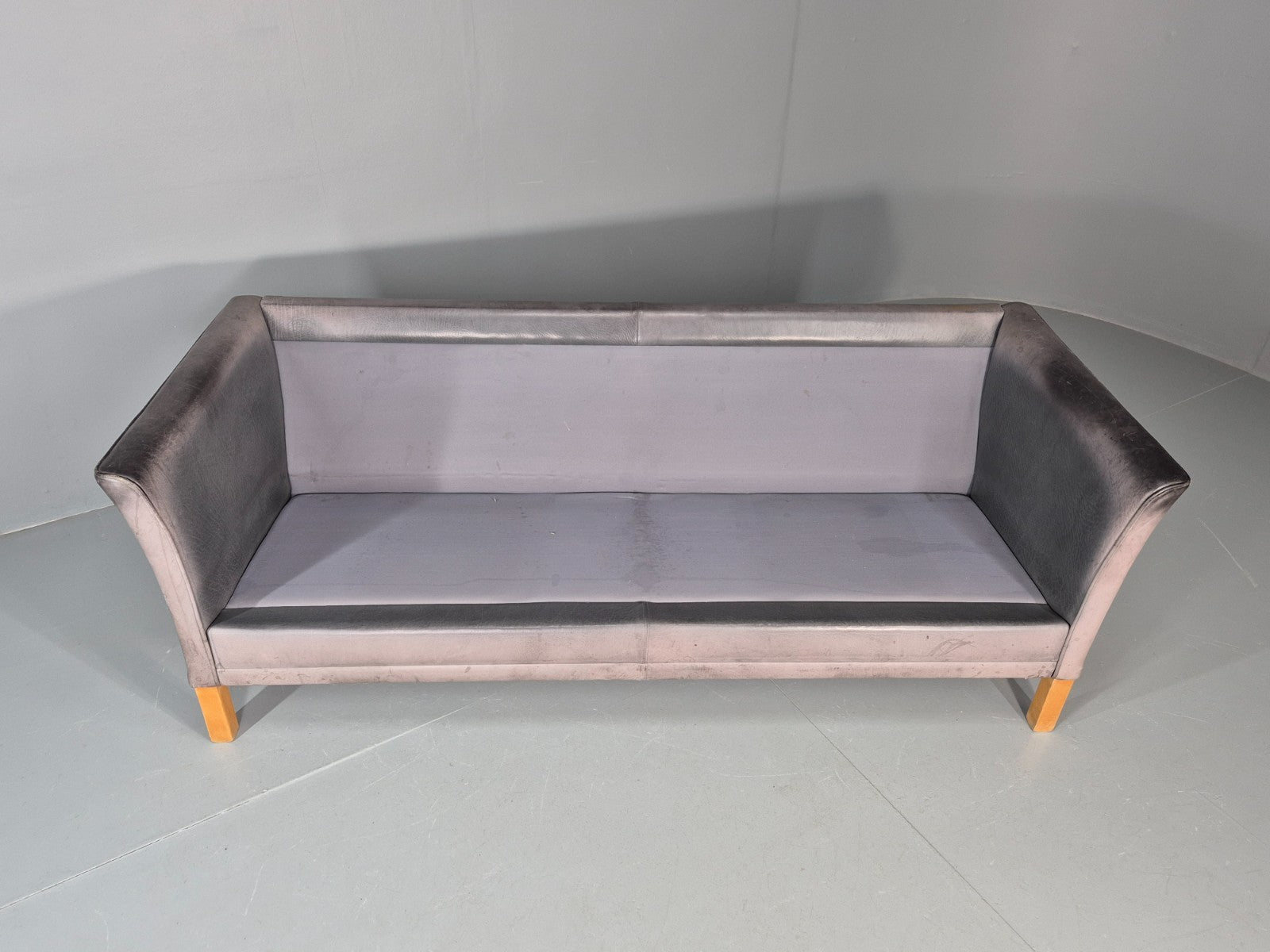 Vintage Mogens Hansen 2.5 Seat Settee Grey Leather 1980s Retro EB11644 M3SS9