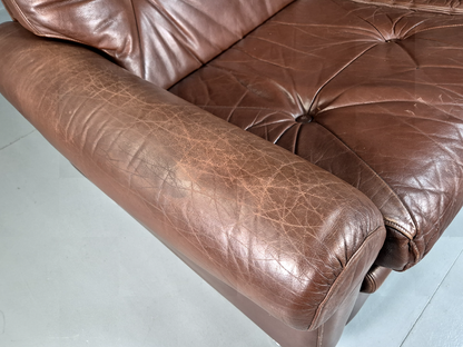 2 Seat Sofa Vintage Danish Brown Leather Thams Retro 1970s MCM EB7289 M2SS10